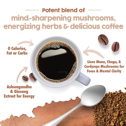 Miniatura 2 de Dr. Emil - Café de hongos para concentración y energía, café instantáneo con melena de león, chaga y cordyceps - Delicioso sabor a caramelo y