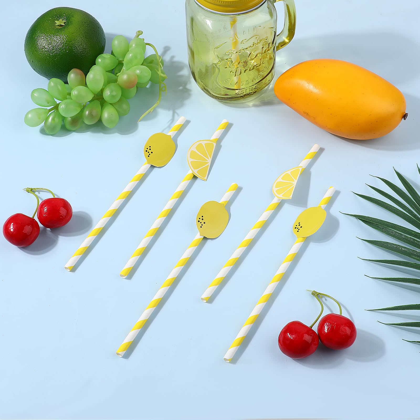 Molain 20pcs pajitas de cóctel, pajitas de papel, pajitas para beber de papel con dibujo de limón, pajitas para beber de papel pajitas para fiestas de navidad fiestas bodas decoración accesorios