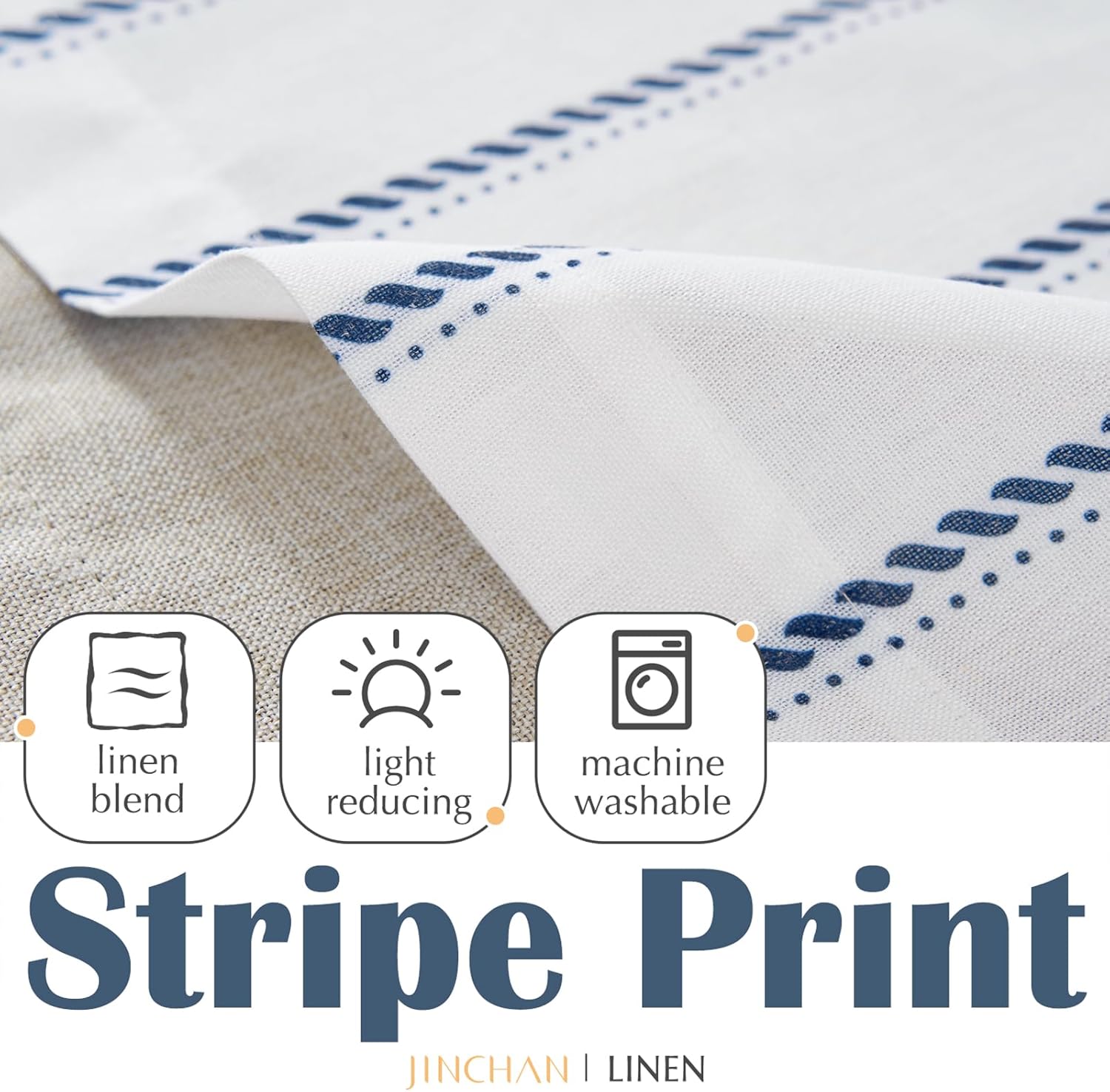jinchan Nautical Striped Linen Curtain 18 Inch Farmhouse Light Filtering Kitchen Curtain for Living Room Window Double Layer Pinstripe Curtain 1 Panel Blue on White