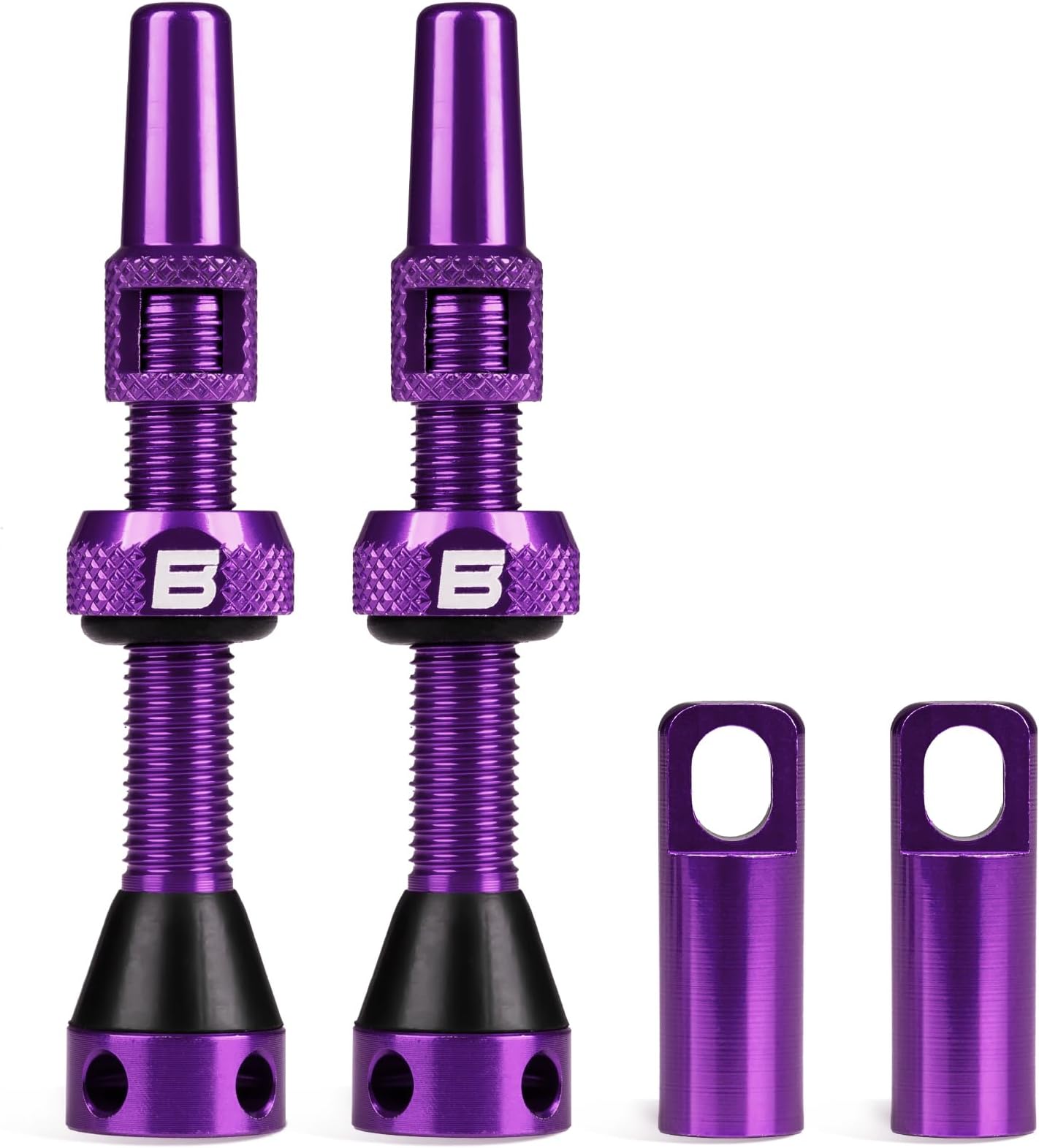 パープル チューブレス仏式バルブステム 40mm / 44mm 超軽量合金仏式バルブステムキット バルブコアリムーバーツールとバルブステムキャップ付き - 複数の色とサイズオプション(ペア)