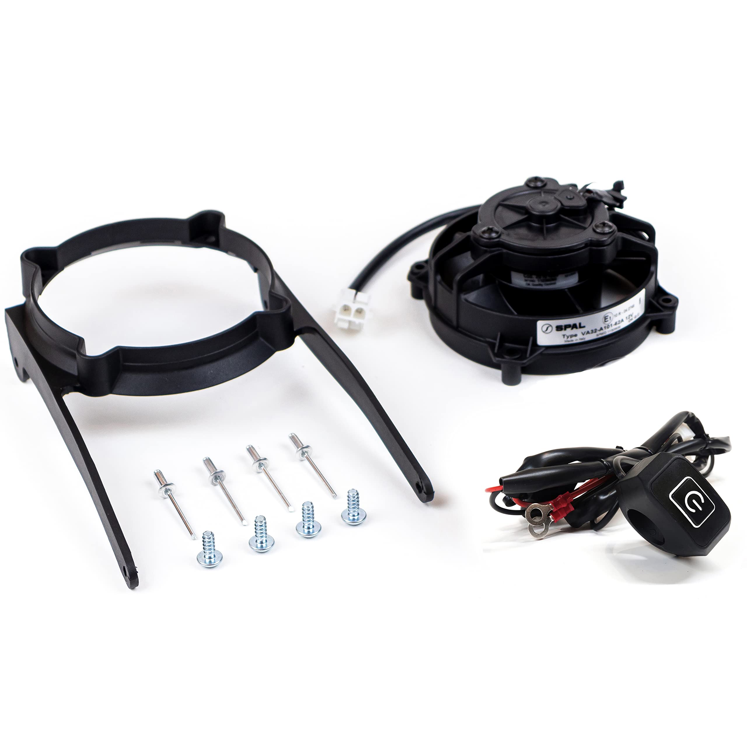 Exed Parts - Ventilador de radiador SPAL original y kit de montaje para KTM y Husqvarna, con interruptor LED de encendido/apagado impermeable, modelos de moto de cross de 2004 a 2016, 2 y 4 tiempos