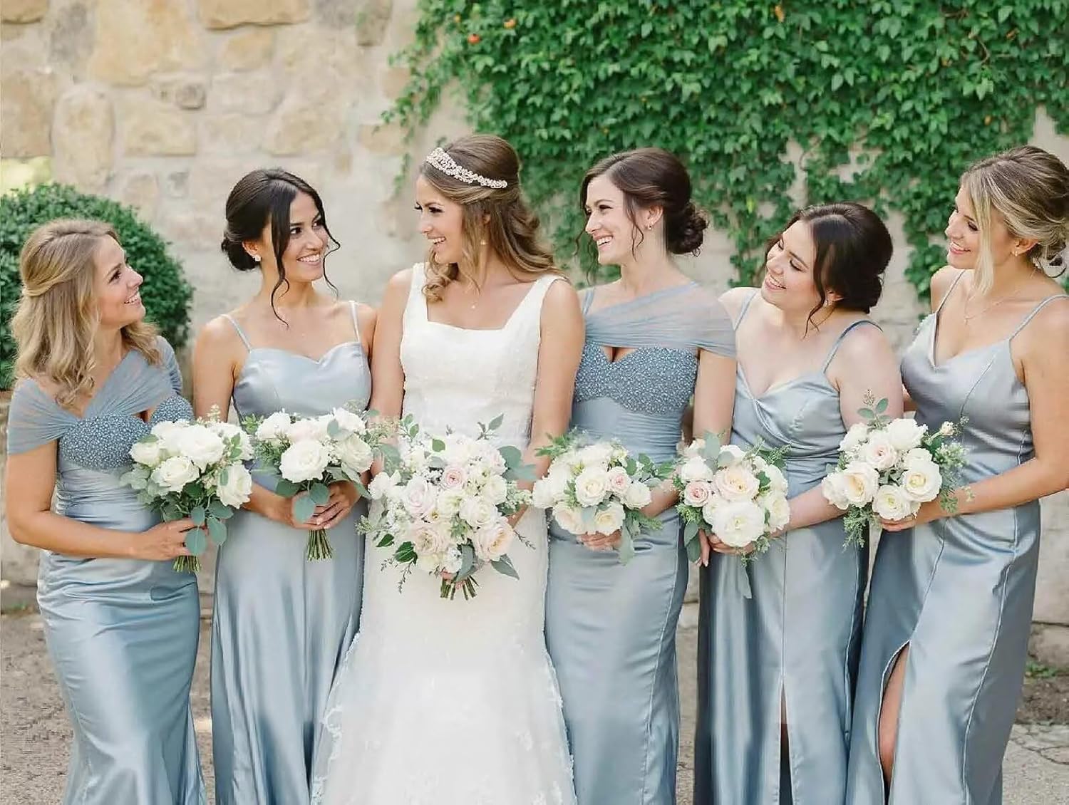 Mermaid Beaded Bridesmaid Dresses for Women Long Satin Tulle Prom Formal Evening Gown Wedding Guest Dress