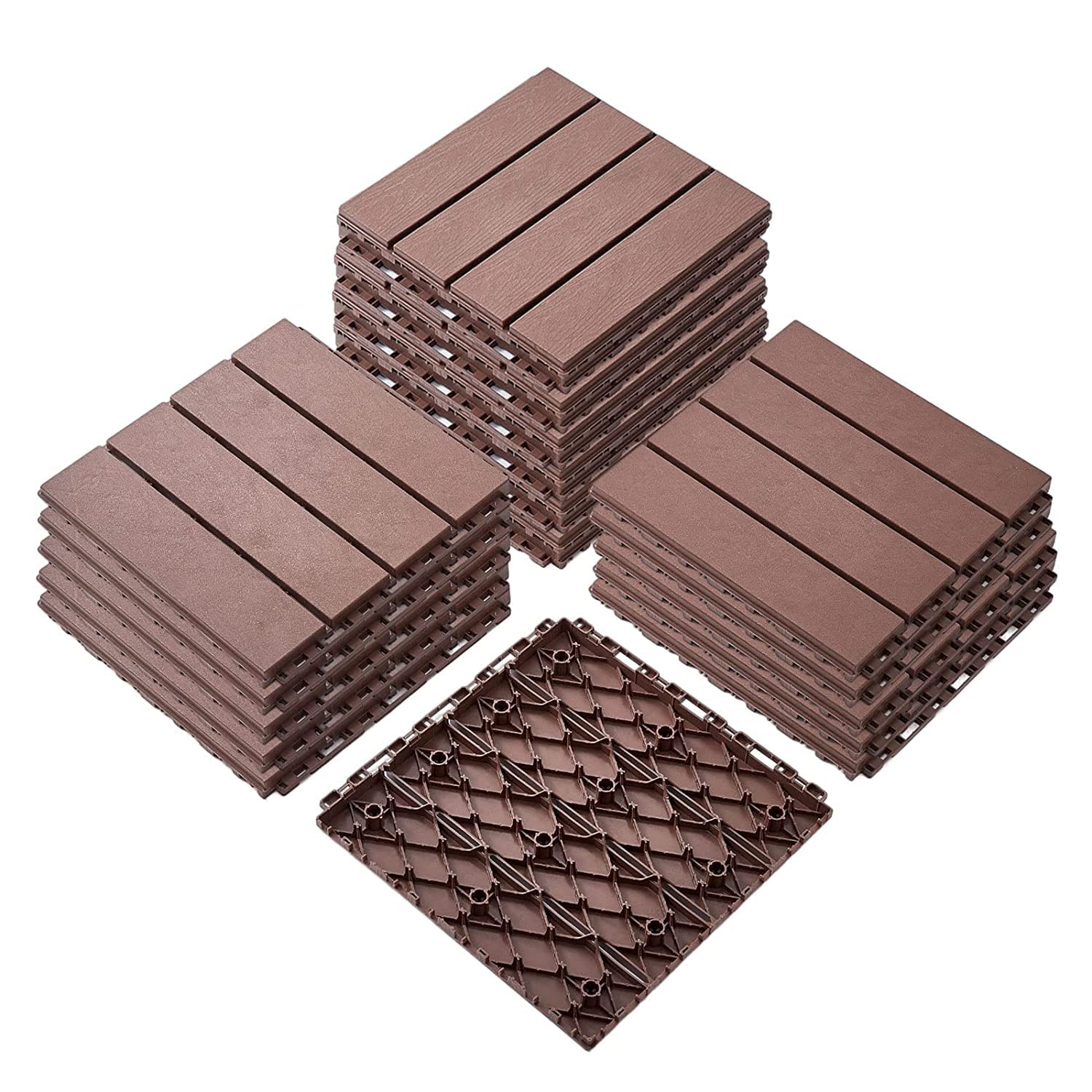 Plastic Interlocking Deck Tiles, 38 Pack Patio Deck Tiles, 12"x12" Wood
