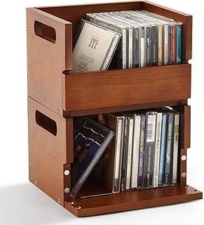 CroBlissful 2 Pack Small Wooden CD Storage Box,Holds up to 36 Cases Total