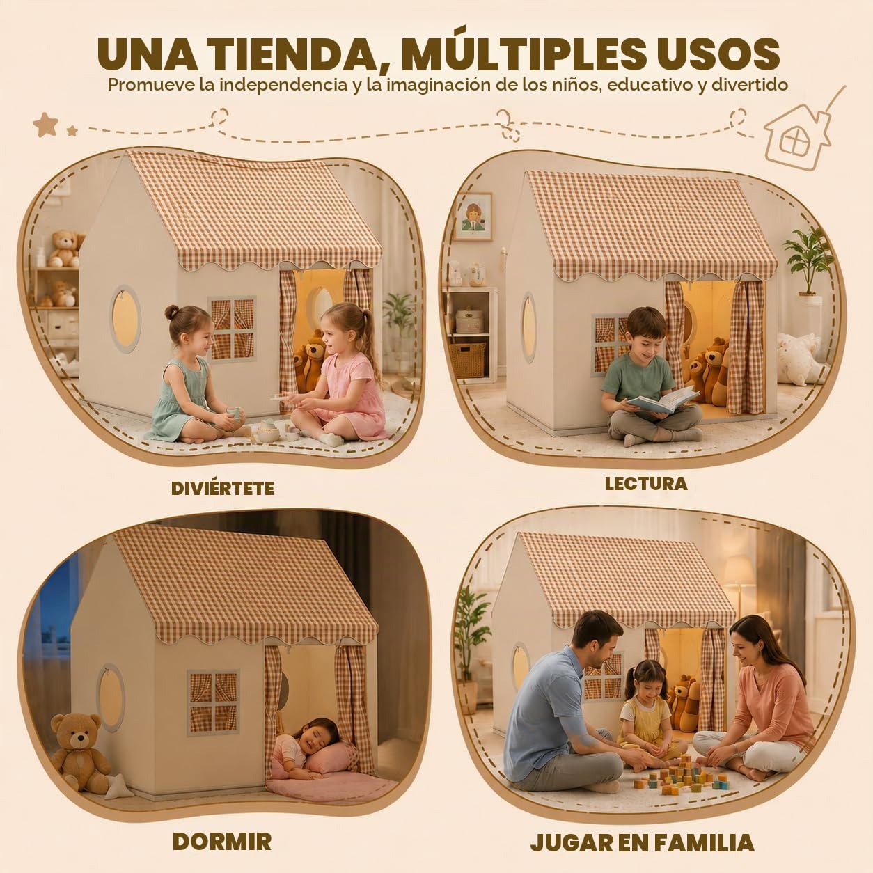 Tienda de Campaña Infantil,Tienda de Campaña Infantil de Princesa,Casita Infantil Tela de Juegos con Ventanas,Casa de Juegos para Interiores y Exteriores,Tienda De Juegos Interior para Niñas y Niños