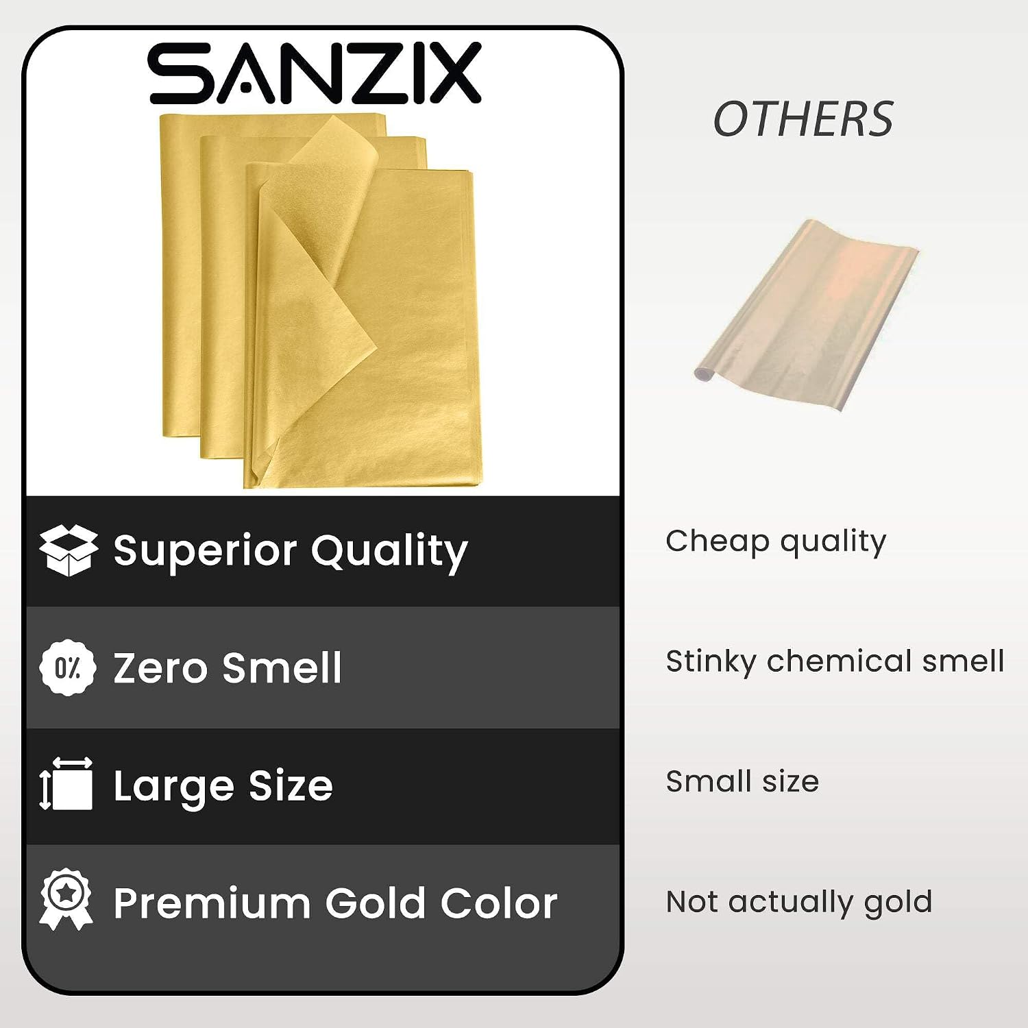 SANZIX Metallic Gold Tissue Paper for Gift Bags 60 Sheets 19.75" x 27.5"
