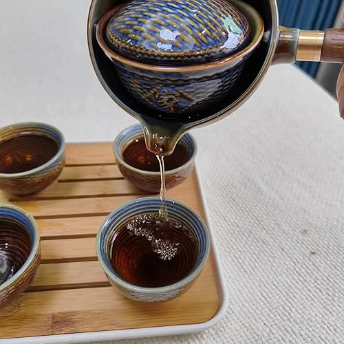Miniatura 5 de Youngky - Juego de té de porcelana china de gongfu, juego de té portátil de viaje con cafetera de té de rotación 360 e infusor, bolsa de regalo todo