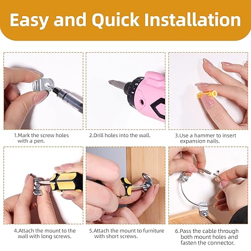 Miniatura 6 de Anclajes de muebles (10 juegos) para anclaje de pared para muebles y prueba de bebés, anclajes de pared para armarios a prueba de bebés, correas de