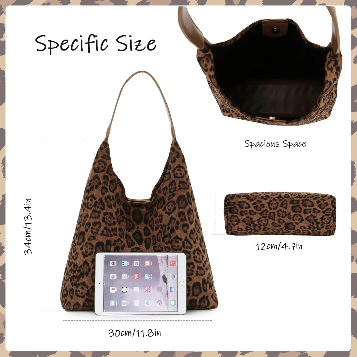 Oweisong Suede Leopard Purse for Women Leather Cheetah Print Tote Bag | Suede Hobo Handbag, Large Capacity, Vintage Satchel - Image 4