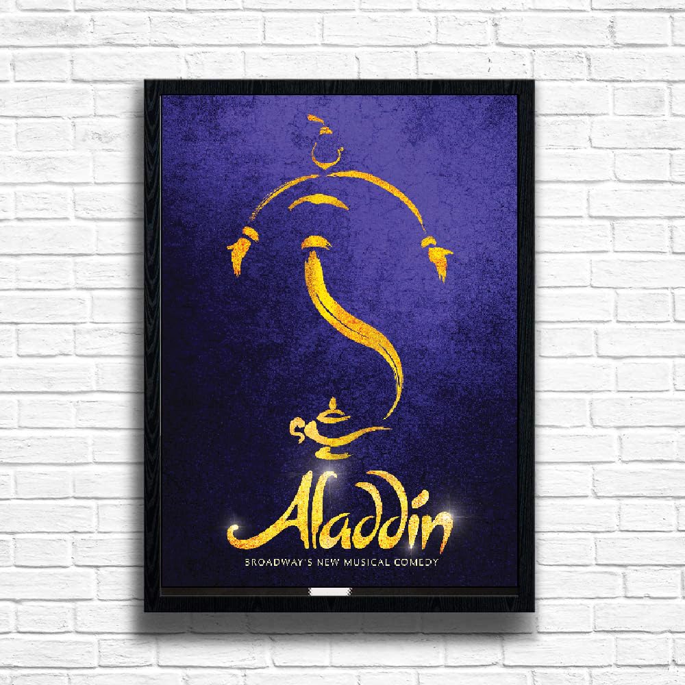 Aladdin Poster Print, Musical Print, A4 A3 West End Broadway Theatre Show, Wall Art Deco Special Canvas West End Print, London theatre art frame options (A3 Framed (Black))
