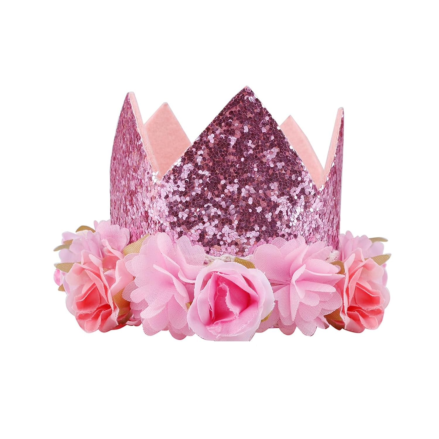 cherrboll Flower Birthday Crown for Baby Girls, Glitter Headband Tiara Floral Hair Band for Infant Toddler Party Photo Props