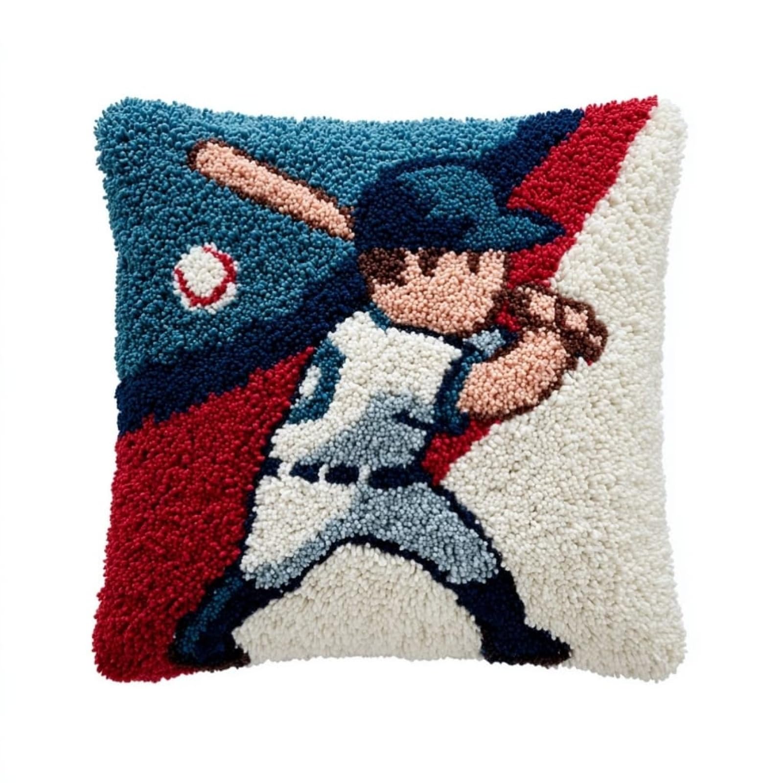 Henypt DIY Latch Hook Kit 43x43cm / 17x17 Inch,Baseball Complete Crochet Rug Kit with Yarns & Hook,Creative Needlework Gift for Family