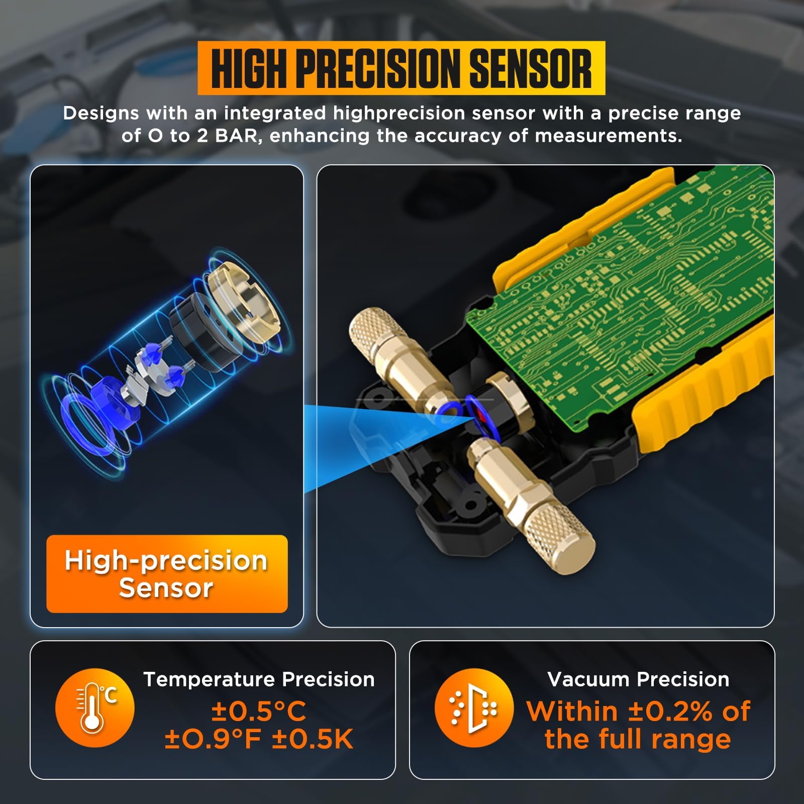 Medidor de vacío digital inteligente LM100, HVAC de 0 a 2000 mbar, resolución de 0,1 mbar, precisión de ±0,2% Medidor de vacío Compensación de temperatura Medidores HVAC con 4 unidades (Torr, inHg, m
