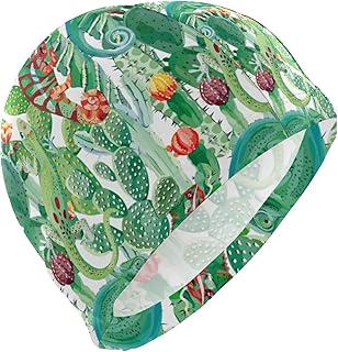 Dallonan Swimming Cap Chameleon Summer Green Cactus Jungle Adult Swim Cap Polyester