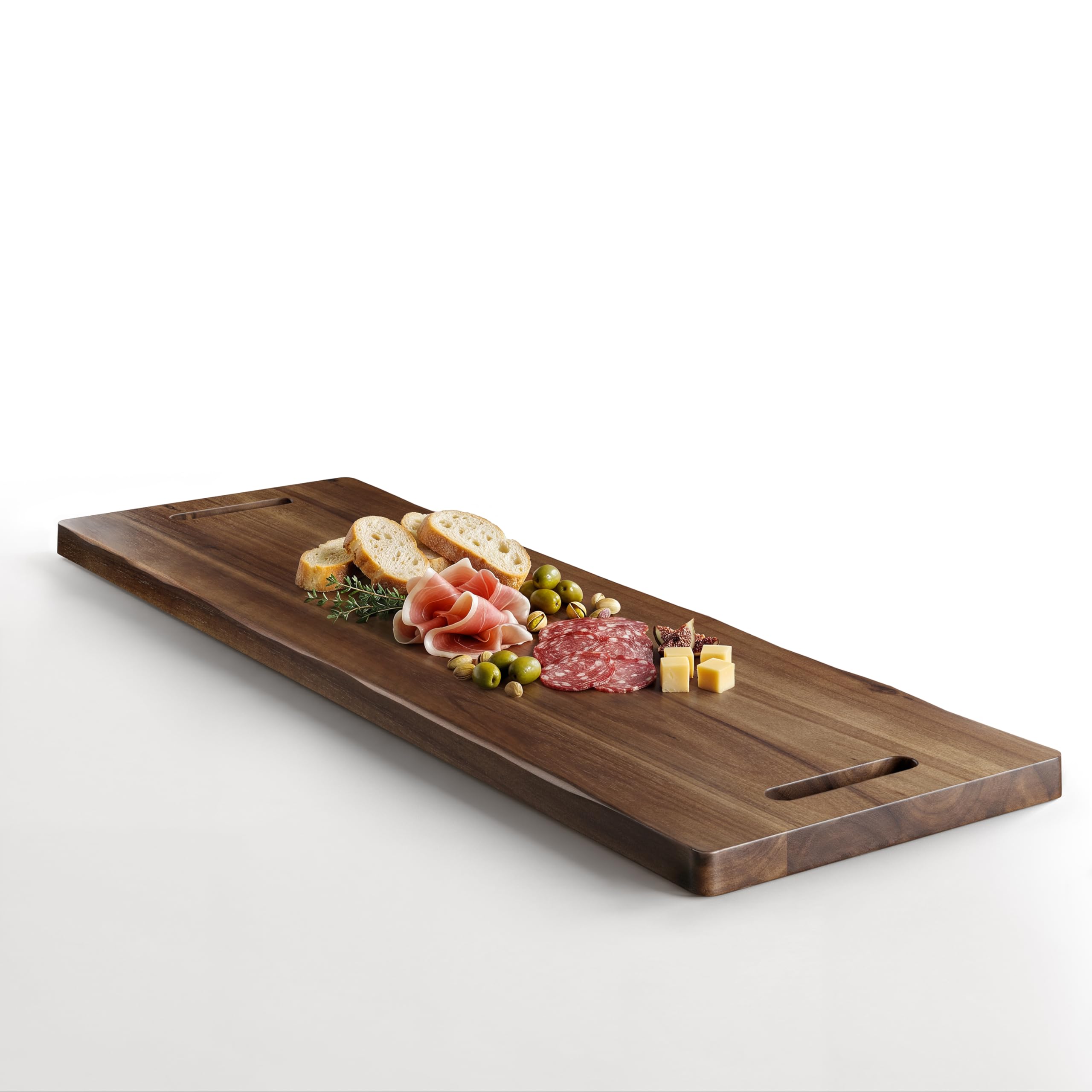 TIDITA 36 inch walnut color acacia wood charcuterie board with built-in handles