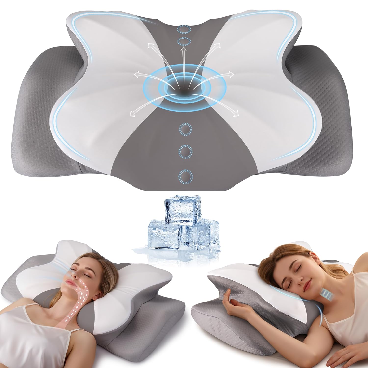 Cervical Pillow for Neck and Shoulder Support, Contour Memory Foam Pillow for Pain Relief, 2 Heights Cooling Ergonomic Orthopedic Pillow for Side Back Stomach Sleepers