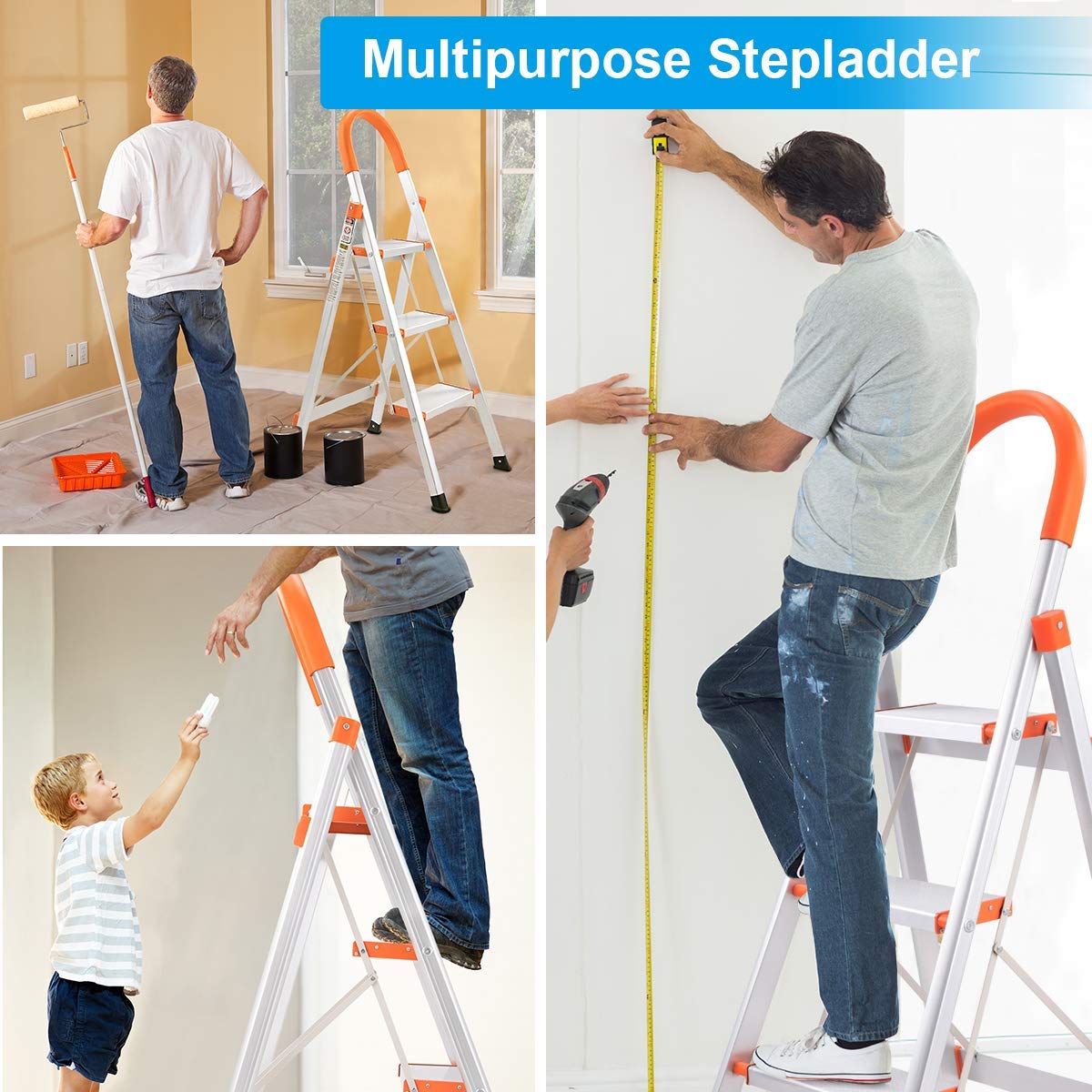 TREPPE Escalera Aluminio Plegable Tijera 3 Peldaños Domestica