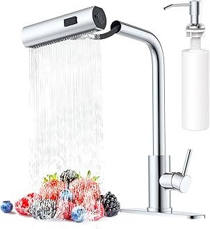 AVSIILE Kitchen Faucet with Pull Out Sprayer, Chrome Waterfall Touch Single Hole Stainless Steel Kitchen Sink Faucets, Commercial Modern Single Handle Faucets for Kitchen Sinks with Pull-Down Sprayer
