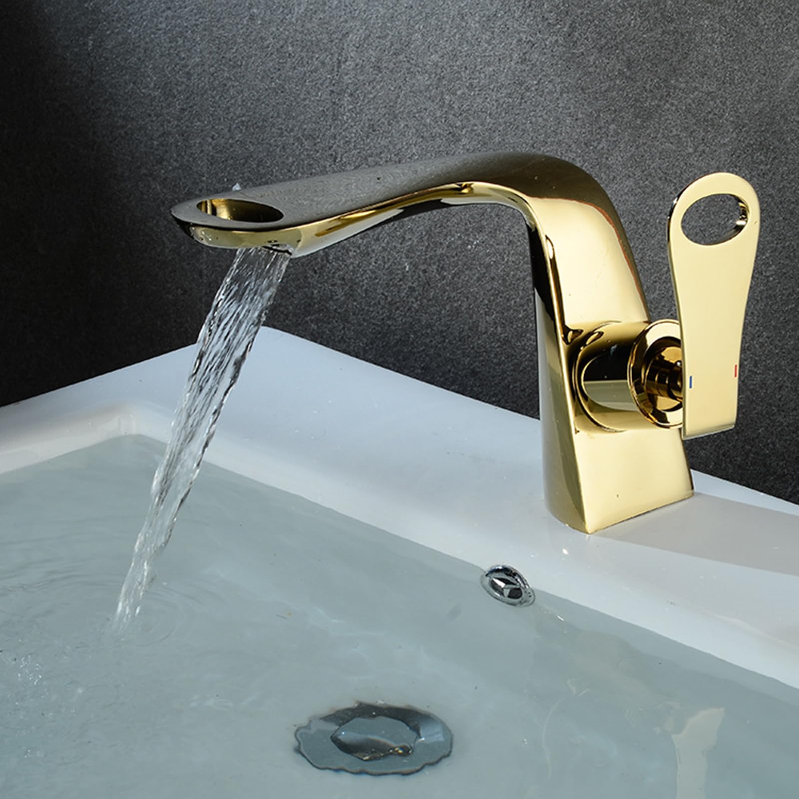 ANVLOJRIH Bathroom Sink Taps Basin Mixer Tap Waterfall Basin Taps Gold Single Lever Basin Tap Waterfall Spout