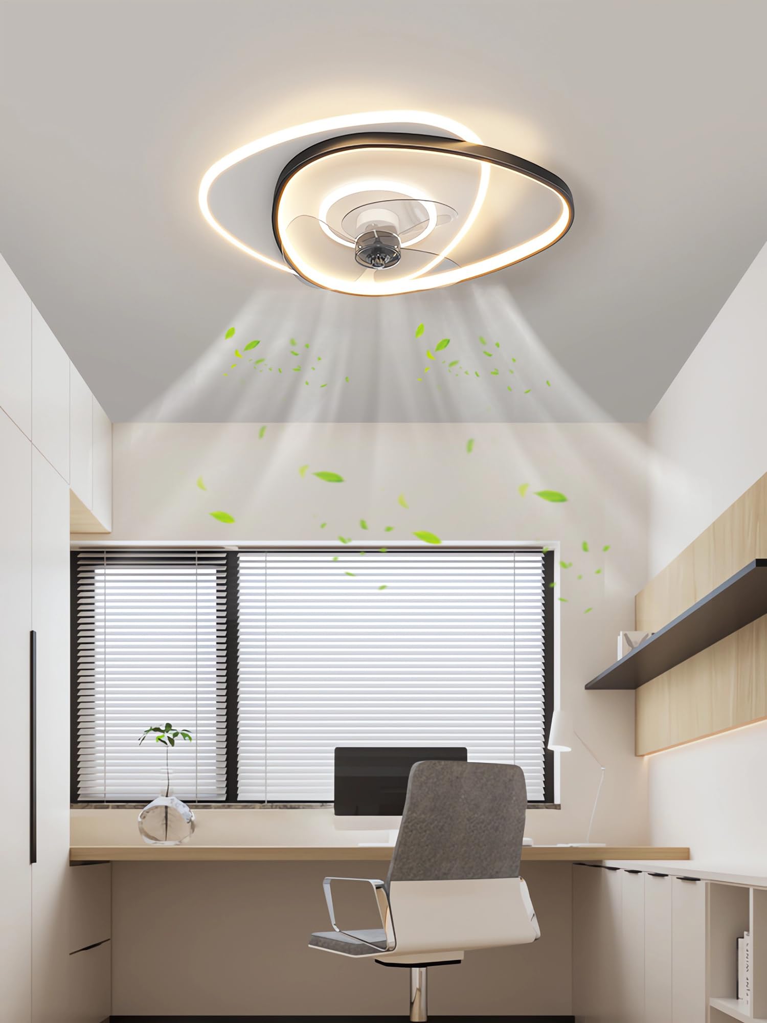 Cichy wentylator z oświetleniem Lampa sufitowa LED z wentylatorem Nowoczesny ściemnialny z pilotem Światło wentylatora sufitowego do sypialni Jadalnia Pokój do nauki (czarno+biały, 46cm)