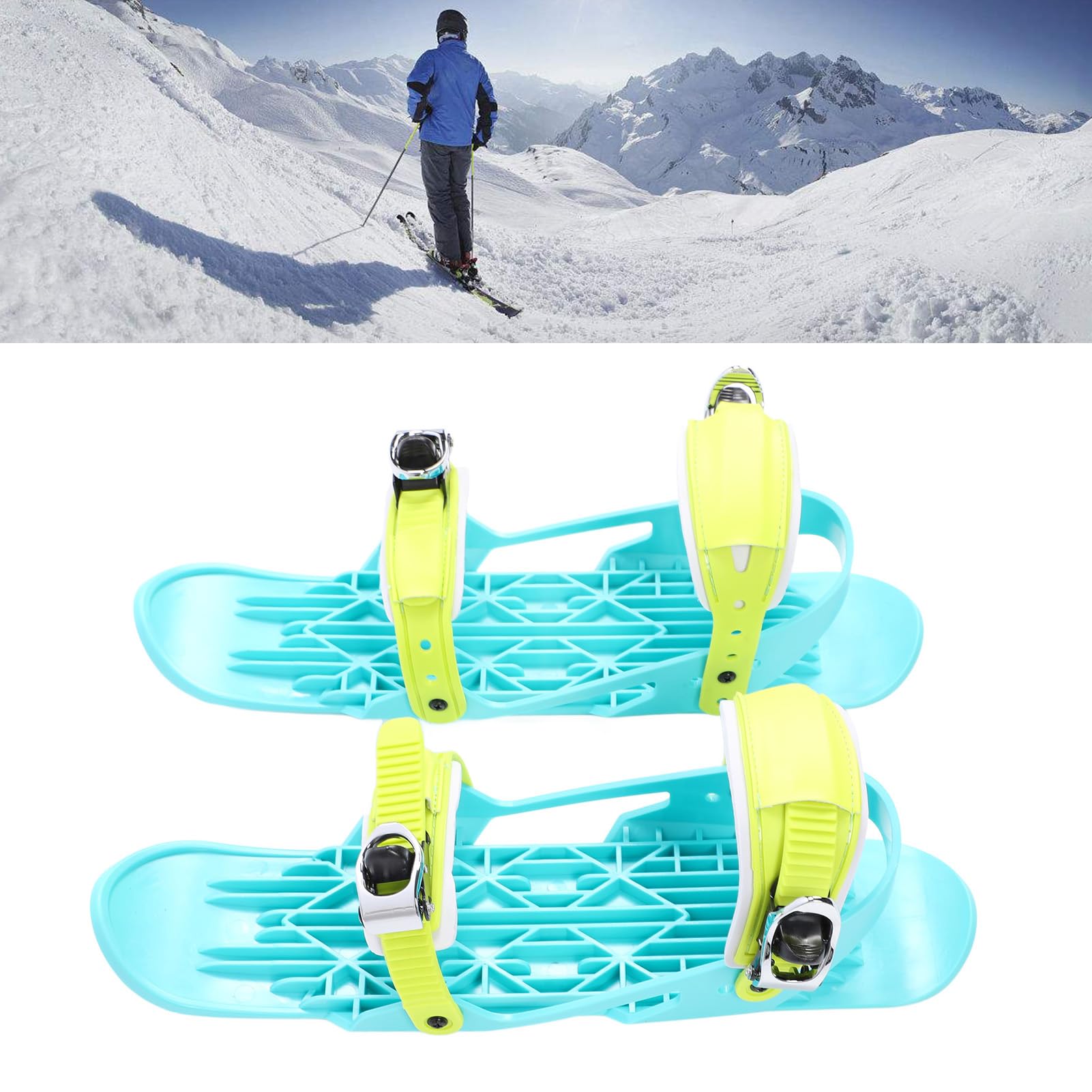 Focket Mini Kurz Ski Skates für Schnee, Verstellbare Kurze Snowskates mit Aufbewahrungstasche, Snowblades Skiboard Ski für Winterschuhe, Outdoor Skifahren, Mini Ski Skates, Skischuhe