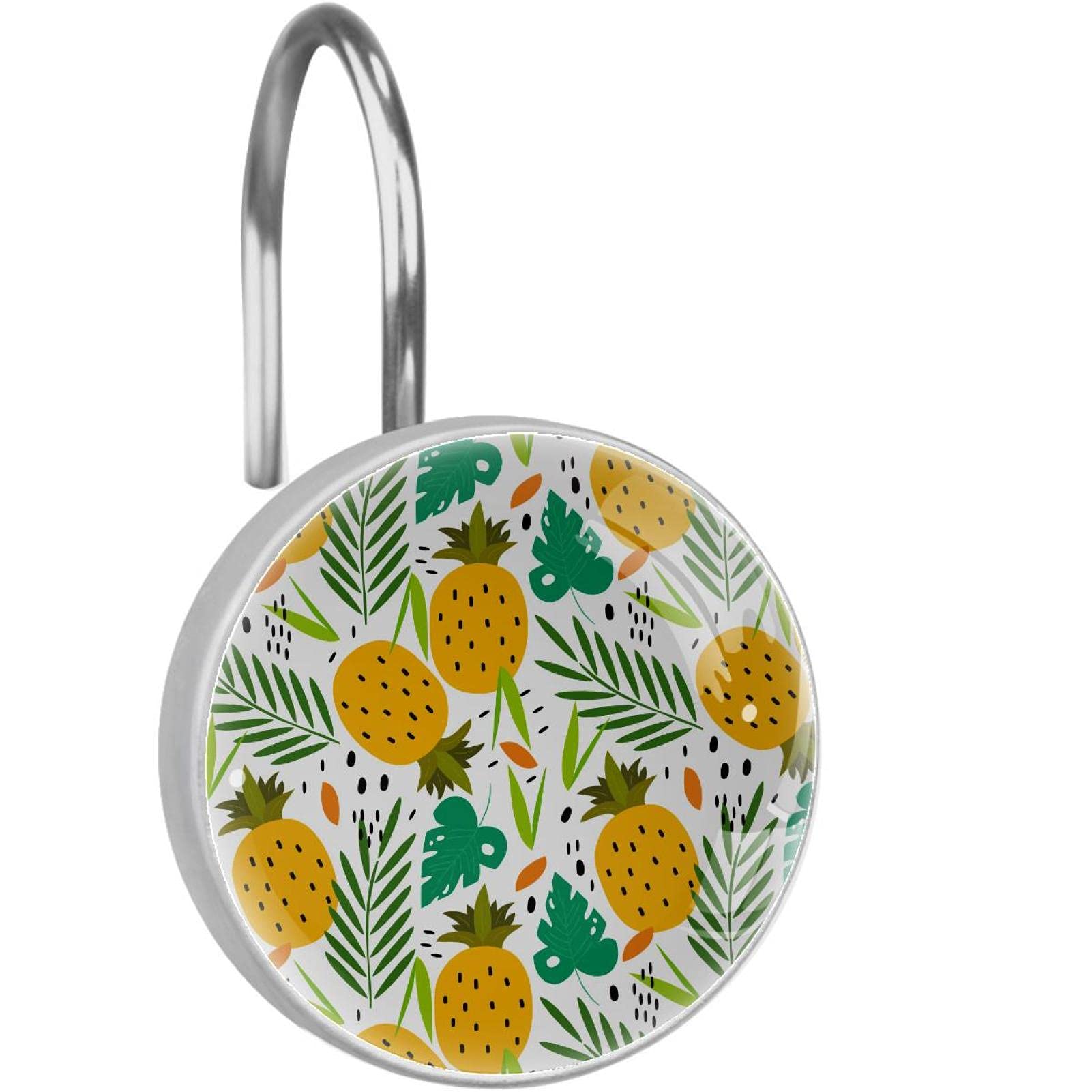 Crochets pour rideau de douche déco ananas tropical pour ambiance spa exotique