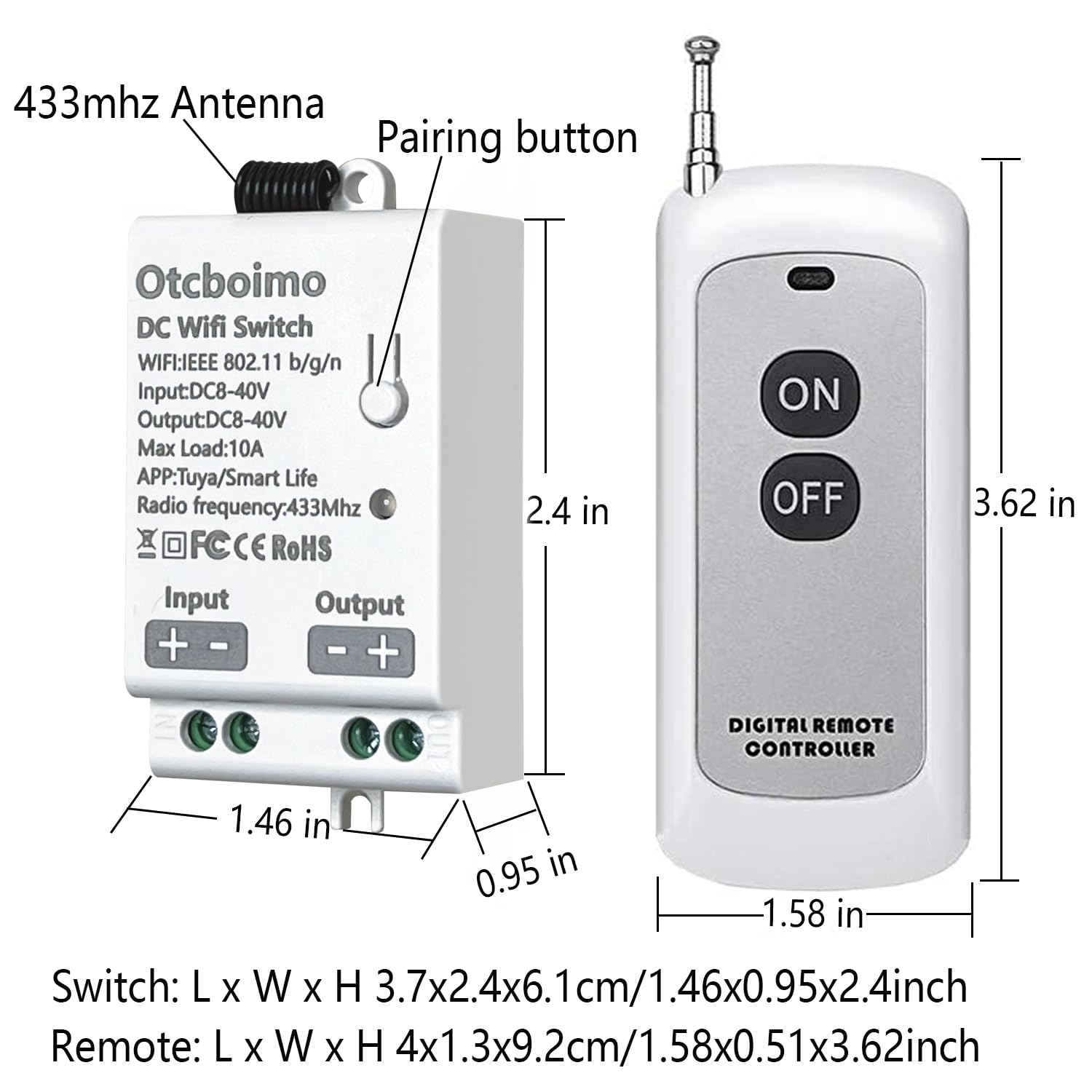 Interruptor inteligente WiFi de 12 V, relé de 12 V/24 V/48 V/10 A con 328 pies de largo alcance, control remoto de encendido/apagado para coche, motor, lámparas, luces LED, ventiladores