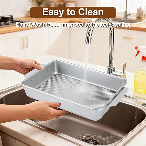 Miniatura 6 de Molde para hornear de 9 x 13 pulgadas con asas de fácil agarre, antiadherente antiadherente texturizado de acero aluminizado, bandeja para brownie