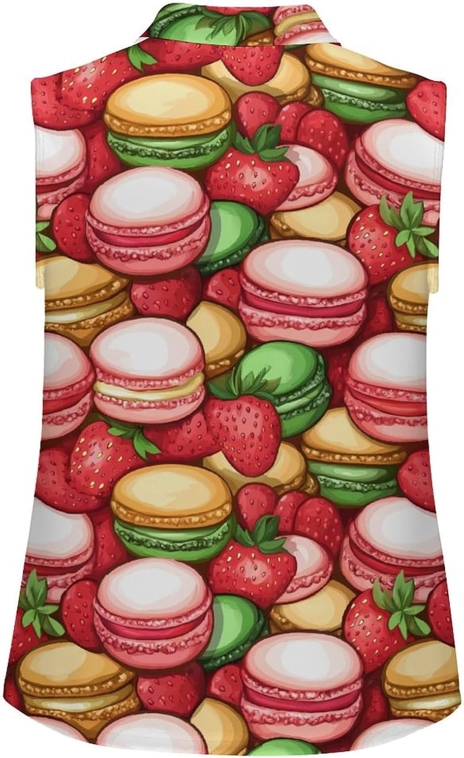 Colorful Macarons Cake And Various Fruits Womens Golf Shirts Print Polo Shirt Sleeveless Tank Top Casual Work Blouses