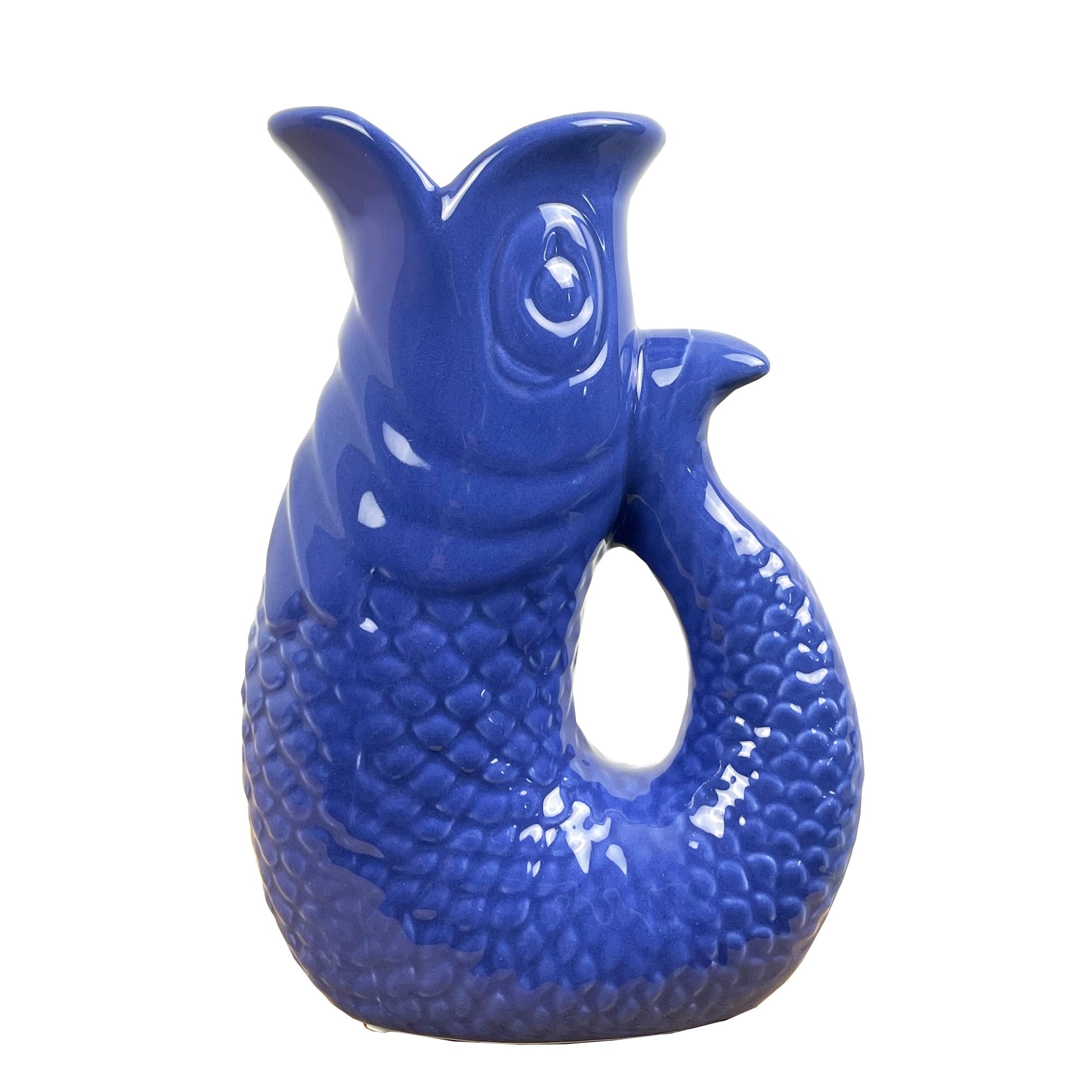 Alfie Francis Blue 20.5Cm Tall Ceramic Decorative Fish Shaped Jug Pitcher Ornament For Living Room Vase For Flowers Nautical Decor Bathroom
