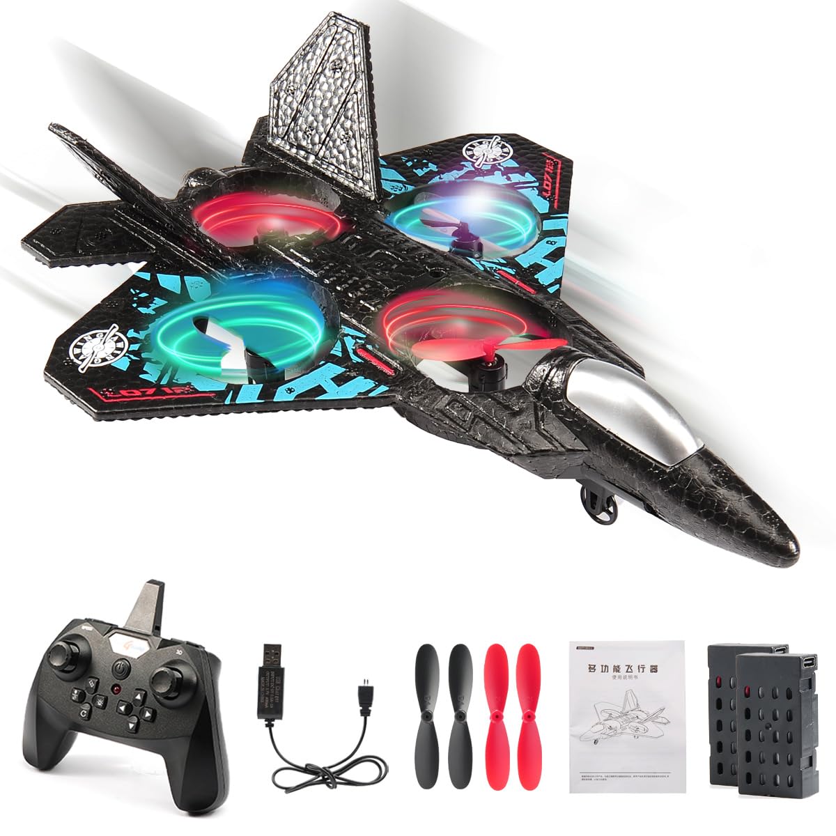 RC Plane Drone Helicopter Quadcopter, RTF 2.4GHz 6-axis Gyro Remote Control Airplane RC Jet Fighter Easy to Fly RC Glider Toys for Adult Kids (Blue)