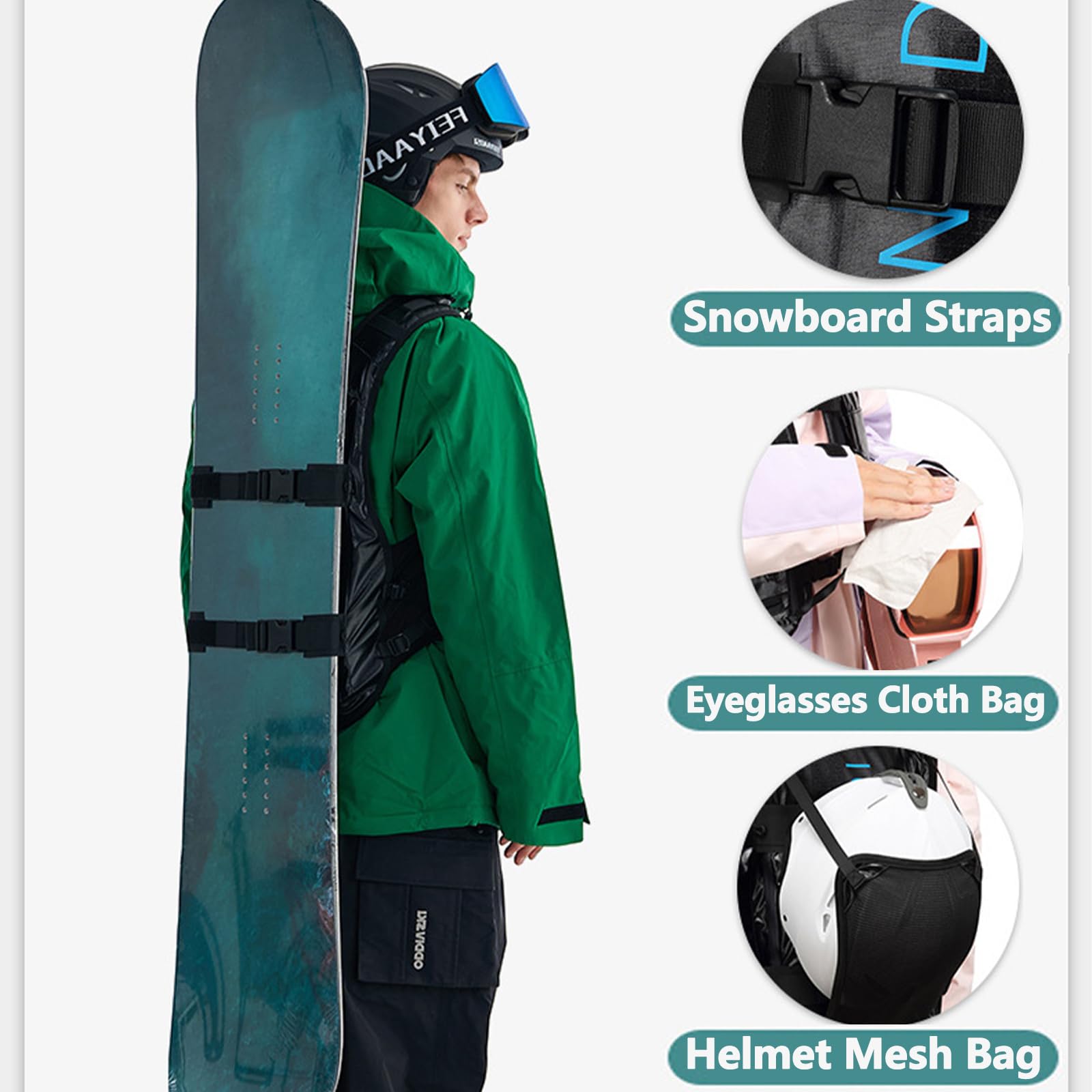 EAGLEKING Wielofunkcyjny plecak narciarski z tylną podkładką i paskiem do wiązania snowboardowego, torba rowerowa z kieszenią z siatki na kask, kamizelka do biegania dla kobiet i mężczyzn do wędrówek