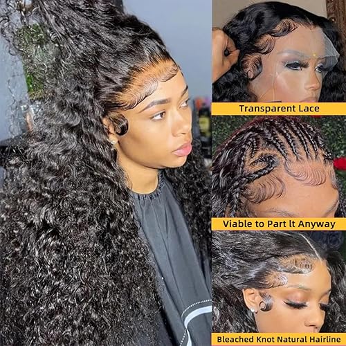 Miniatura 2 de WINOW Pelucas de cabello humano ondulado profundo con encaje frontal, densidad del 180 %, transparente HD, 13 x 4, pelucas de encaje frontal para