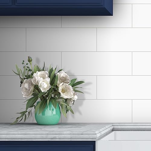 Miniatura 7 de INNO STICKERS Azulejos blancos de metro de 30 hojas para despegar y pegar, azulejos de cocina premium de 4 x 12 pulgadas