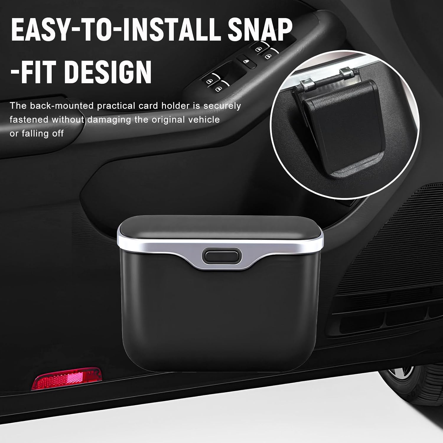 Car Trash Can with Lid, Hanging Leakproof Garbage Container Storage Box for Side Door Back Seat, Mini Waterproof Dustbin Multipurpose Storage Organizer for Car Home Office (Black)