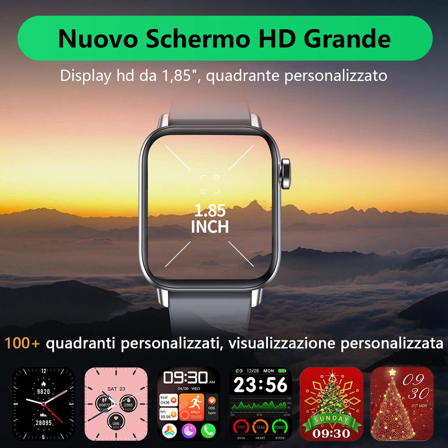 Smartwatch Uomo Donna con Effettua o Risposta Chiamate,1.85" smartwatch che risponde ai messaggi, Impermeabile IP68, Smart Watch con Monitoraggio del SpO2/Sonno/Contapassi per IOS/Android (Grigio)