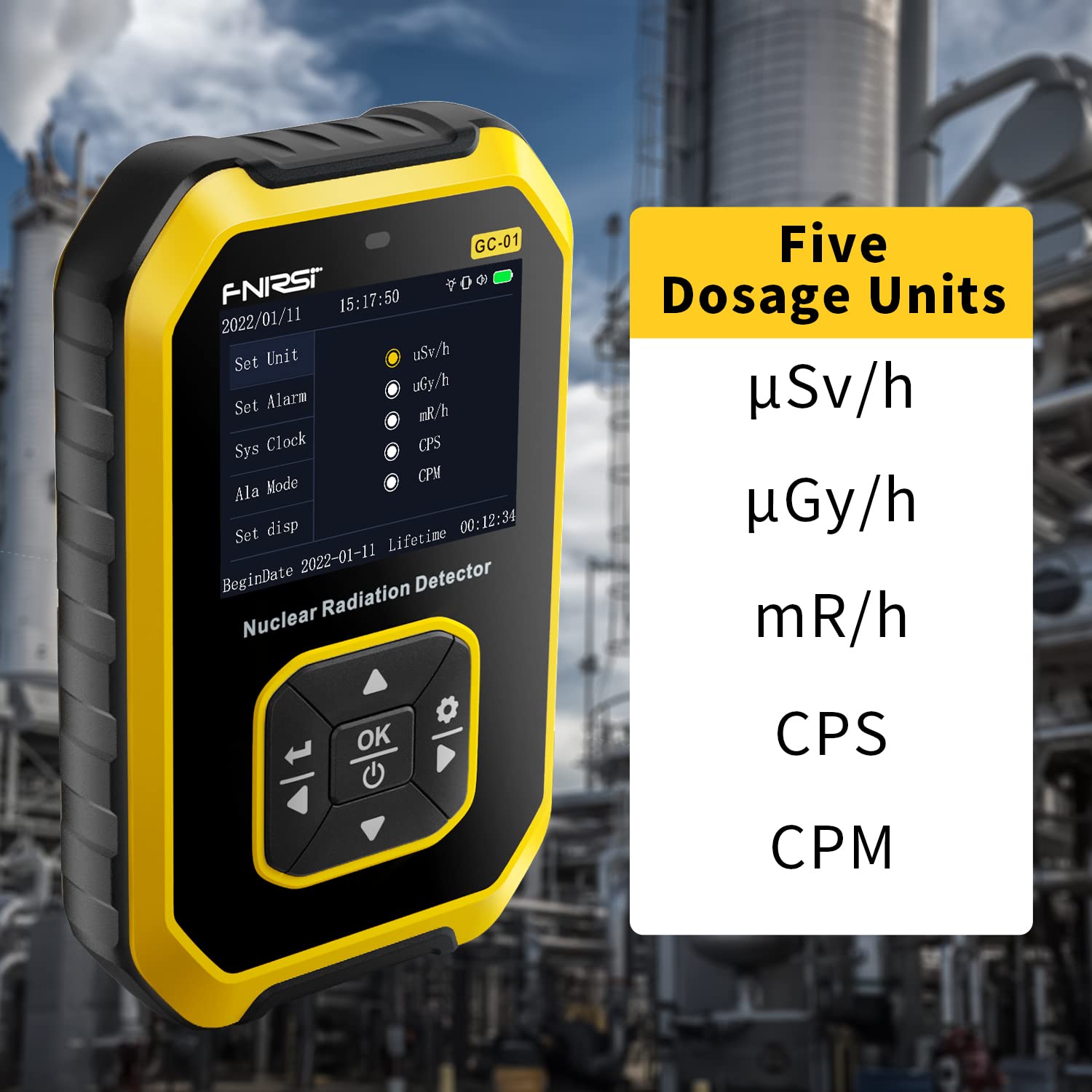 Geiger Counter Nuclear Radiation Detector - FNIRSI Radiation Dosimeter with LCD Display, Portable Handheld Beta Gamma X-ray Rechargeable Radiation Monitor Meter, 5 Dosage Units Switched