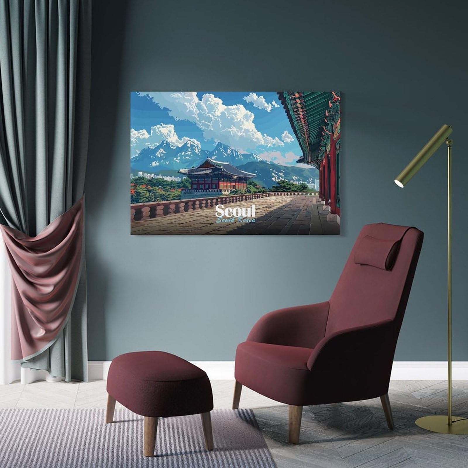 Junmoney Frame-Style-2 Seoul Cityscape Canvas Wall Decor, 20X30inch(50X75cm), For Wall Displays, Bedrooms Or Room Updates, Wall Decor Suited To Curated Displays