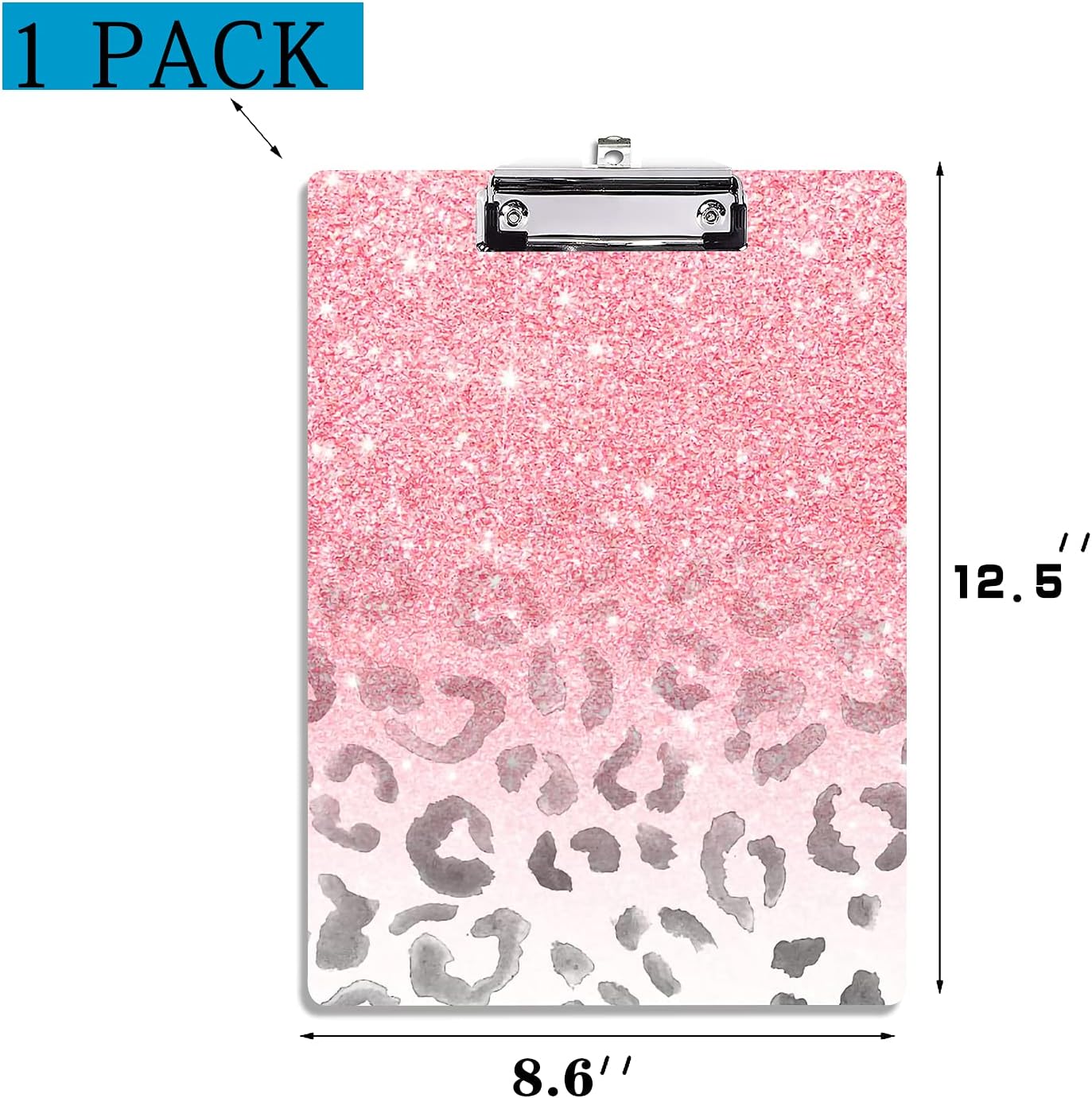 Modern Girly Pink Glitter Decorative Clipboard,Pretty Leopard Animals Print Clipboard for Nurses, Students, Classroom, Office 8.5" x 12.5",Pink Leopard image 2
