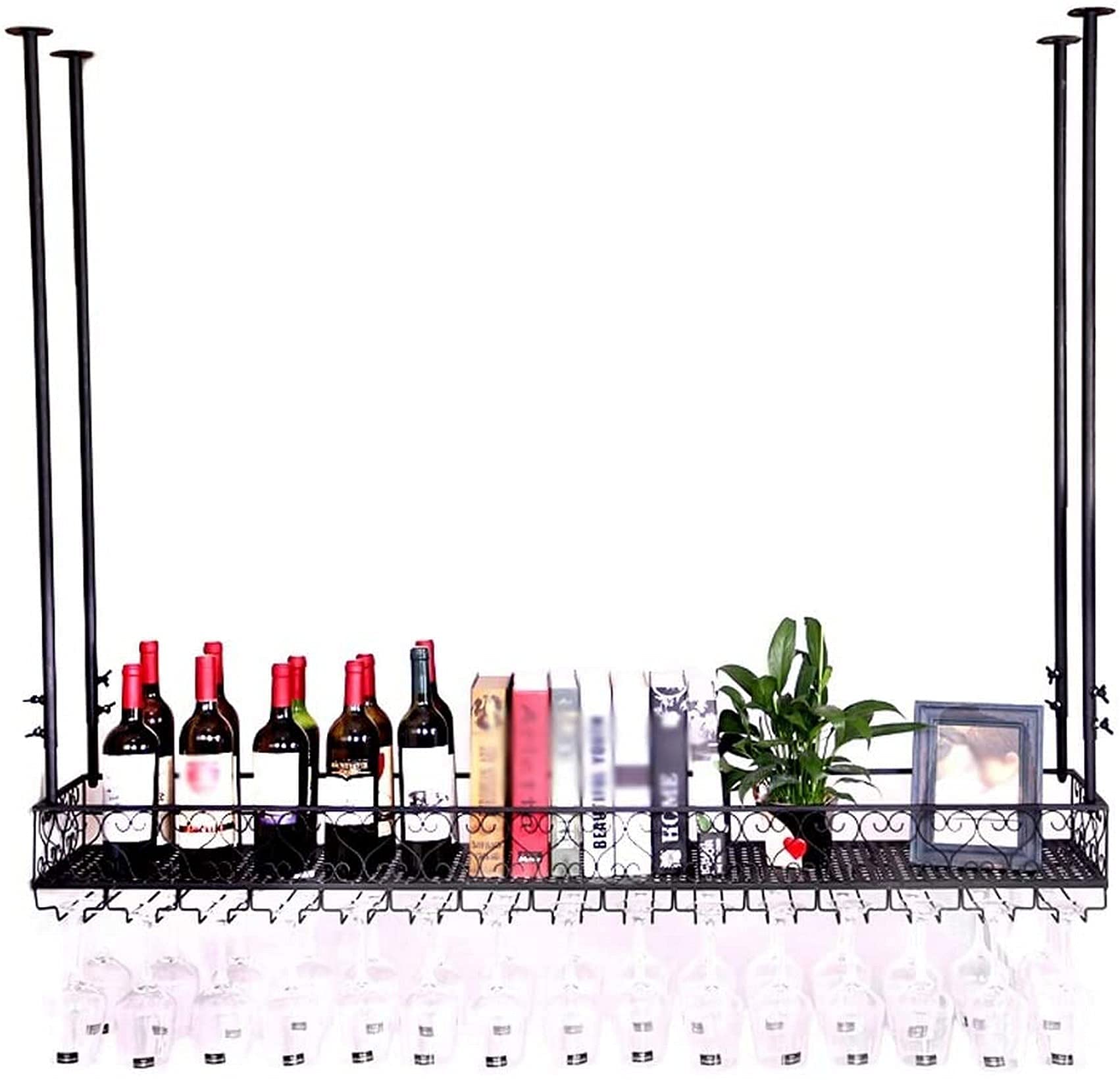 Porte-gobelet à vin rouge et support à verres suspendu 150x25cm pour présentoir de bar cuisine