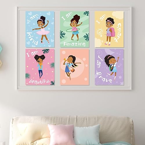 Miniatura 4 de Outus 9 piezas de decoración de pared de niña negra para habitación de niñas, cita inspiradora, arte de pared afroamericano, decoración de pared