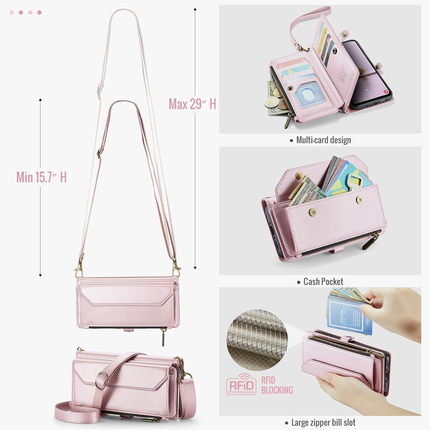 Asuwish Phone Case for Samsung Galaxy A36 5G Zipper Wallet Cover with Tempered Glass Screen Protector and Leather Flip RFID Blocking Credit Card Holder Stand Cell A 36 36A LTE Women Girls Rose Gold