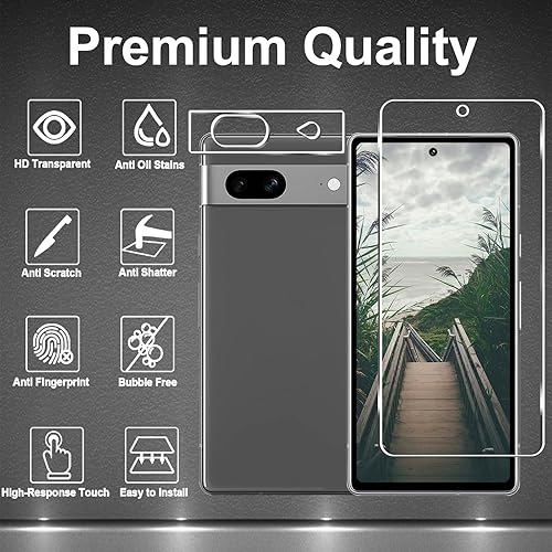 Miniatura 2 de [Paquete de 3+3] Protector de pantalla Pixel 7 + protector de lente de cámara, película de vidrio templado HD, desbloqueo de huellas dactilares,