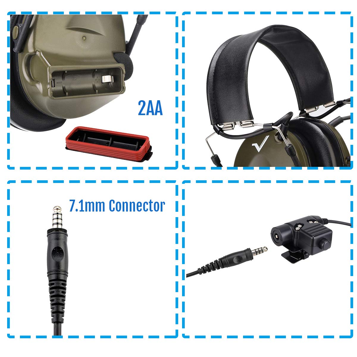 Retevis EHK007 Auriculares Tácticos Airsoft IPX4 Reducción de Ruido 28db Protegen Audición para Motorola 2 Pin