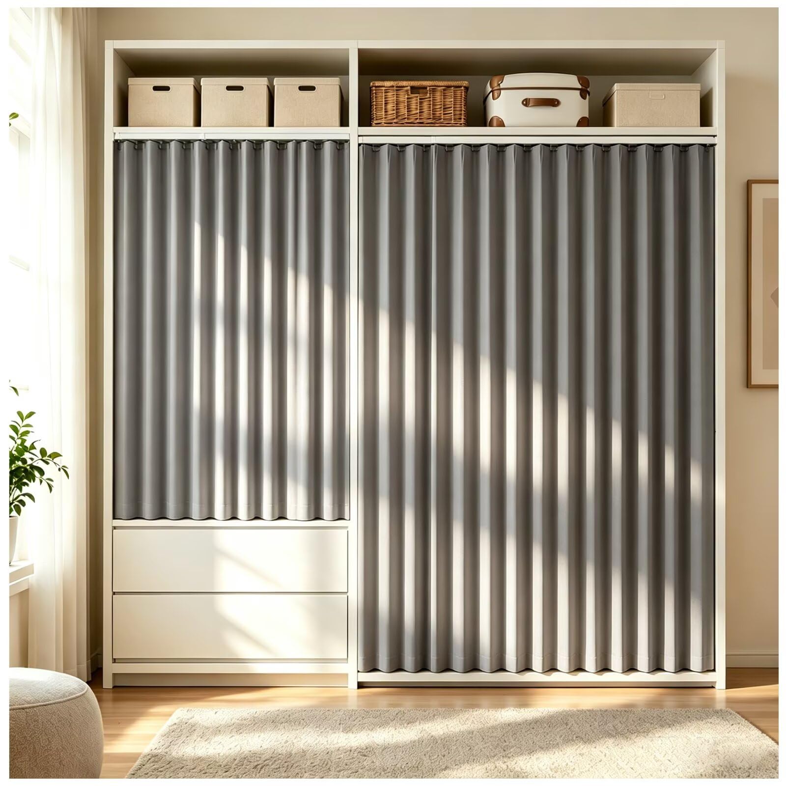 Rideau occultant Lin pour Meuble et Placard W200 x H190cm Gris