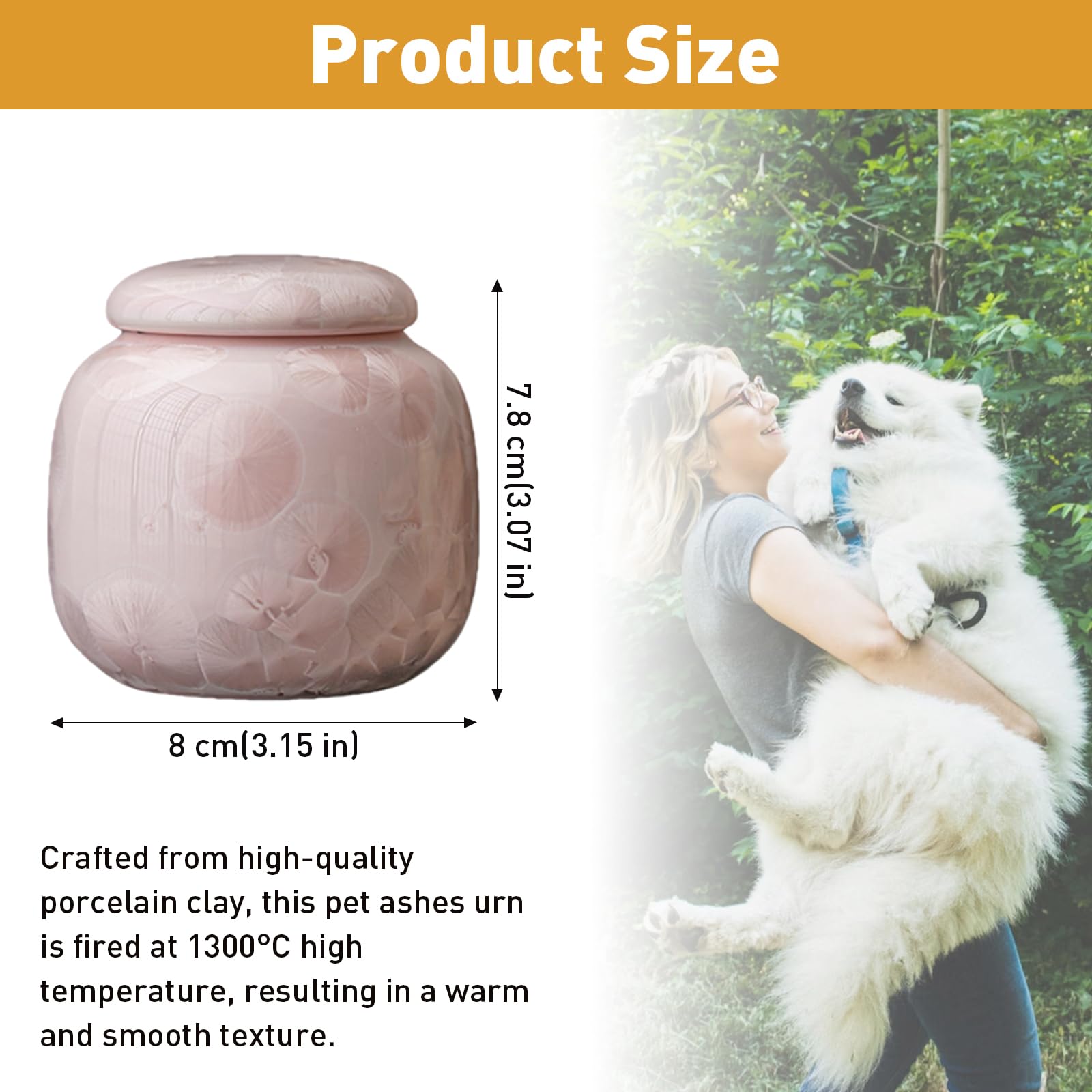 Urna para cenizas de mascotas para gatos y perros - Cerámica sellada con esmalte cristalino, recipiente conmemorativo y recuerdo de cenizas a prueba de humedad, ataúd para mascotas (Rosa)