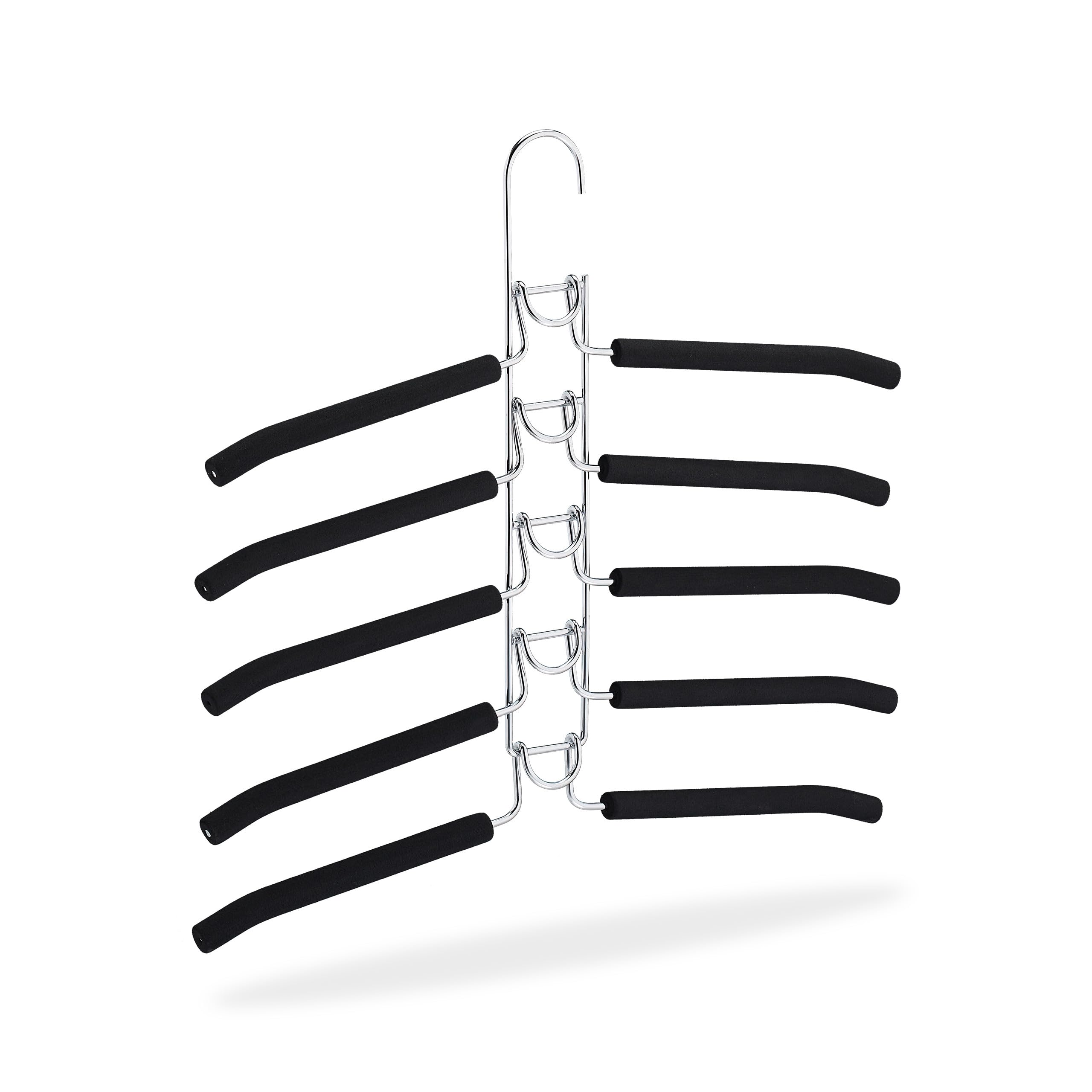 Relaxdays Grucce Multiple in Set da 3, Stampelle per Giacche, Appendino 5 in 1, Salvaspazio e Antiscivolo, Argento/Nero