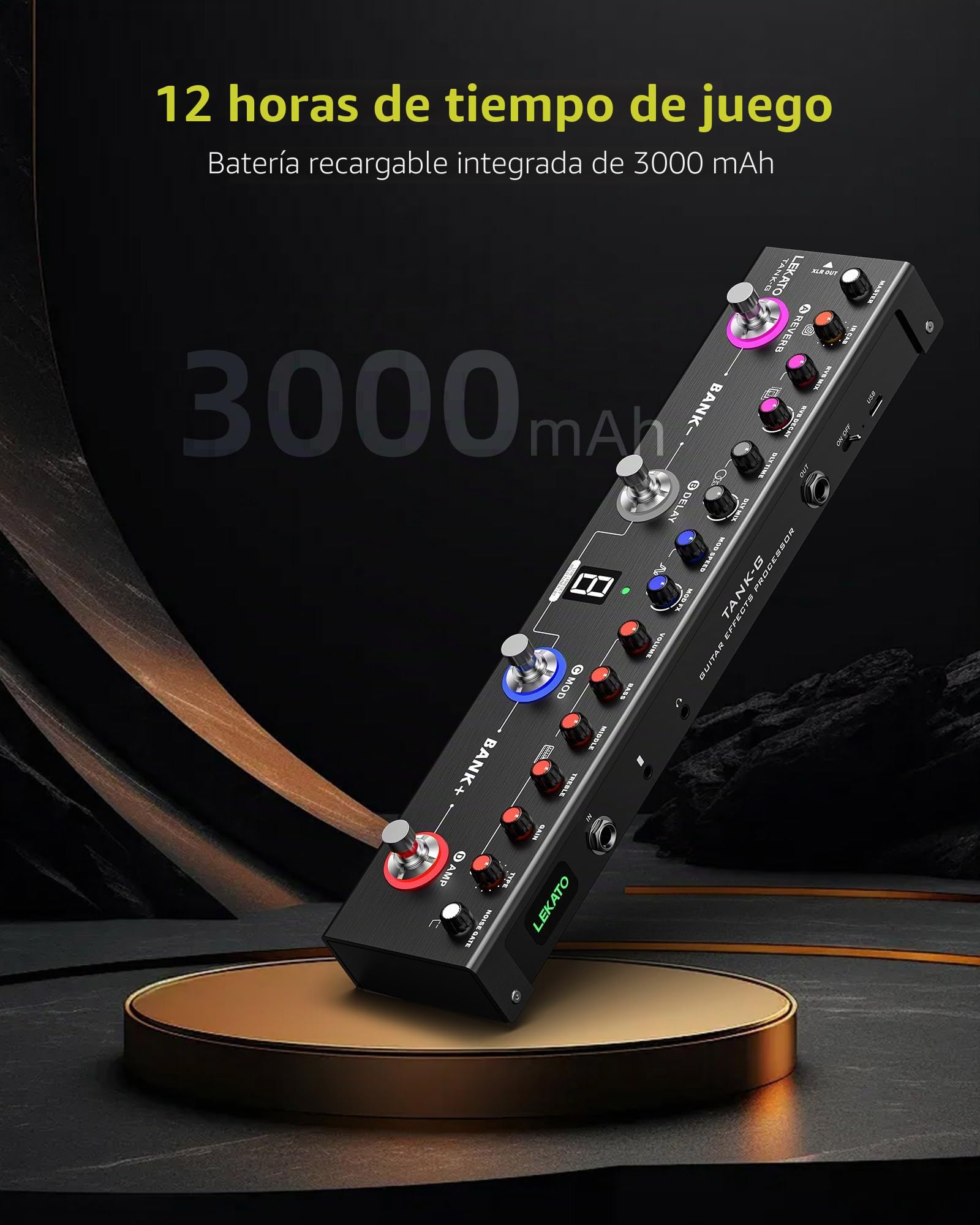 LEKATO Pedal de guitarra multiefectos con 36 presets modificables, coro, delay, reverberación, MOD, carga IR, grabación, batería integrada y conexión BT