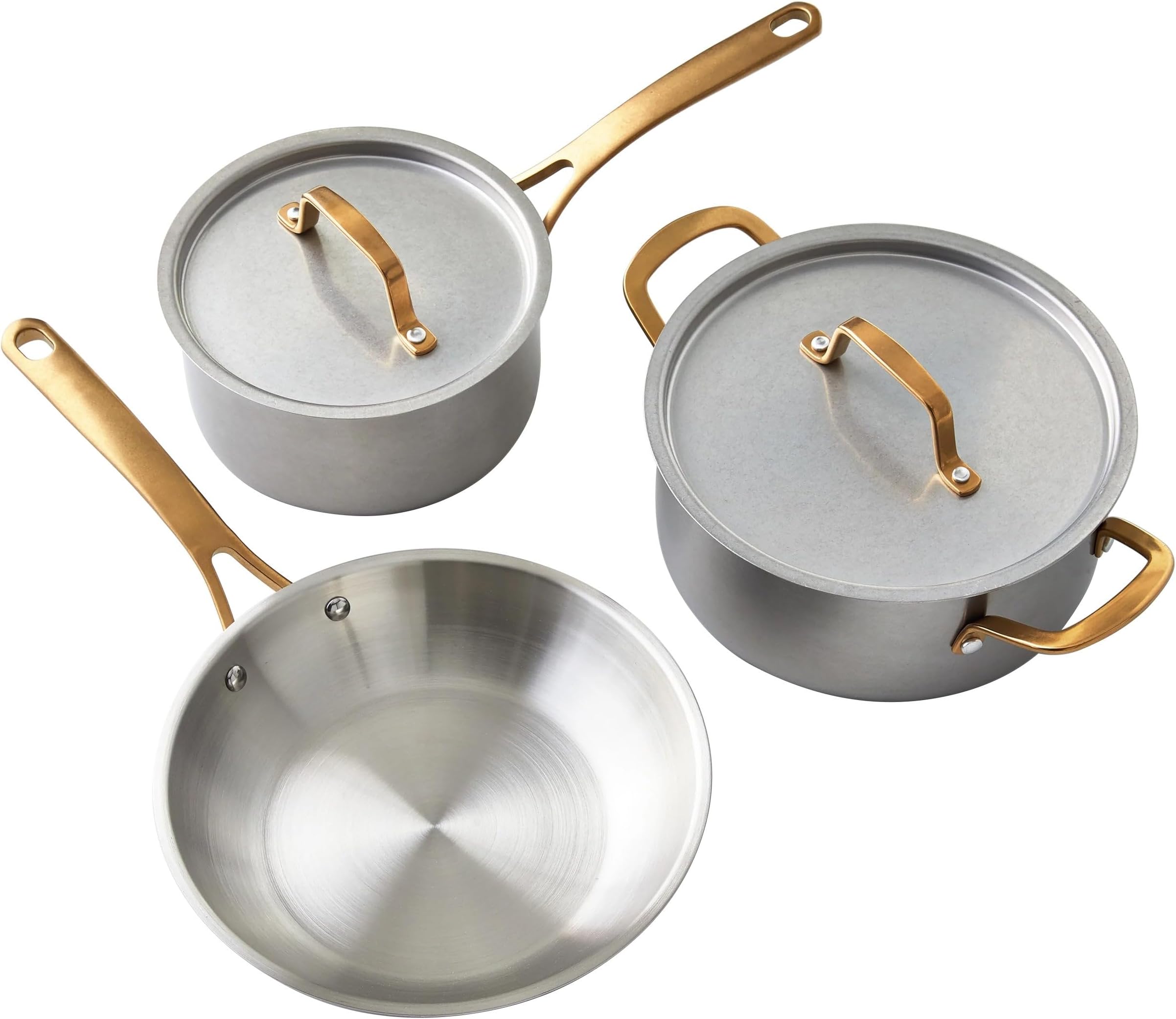 Martha Stewart 5 Piece Stainless Steel Cookware Set with Brass Handles (97389.05)