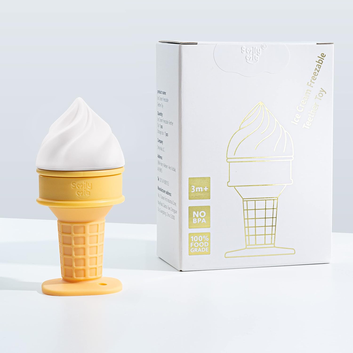 Smily Mia Ice Cream Water Filled Freezable Silicone Baby Teething Toys for 6-18Months, Not Too Cold to Hold Handle with Frozen Cone for ICY Soothing &Teething Pain Relief. Cream White : Baby
